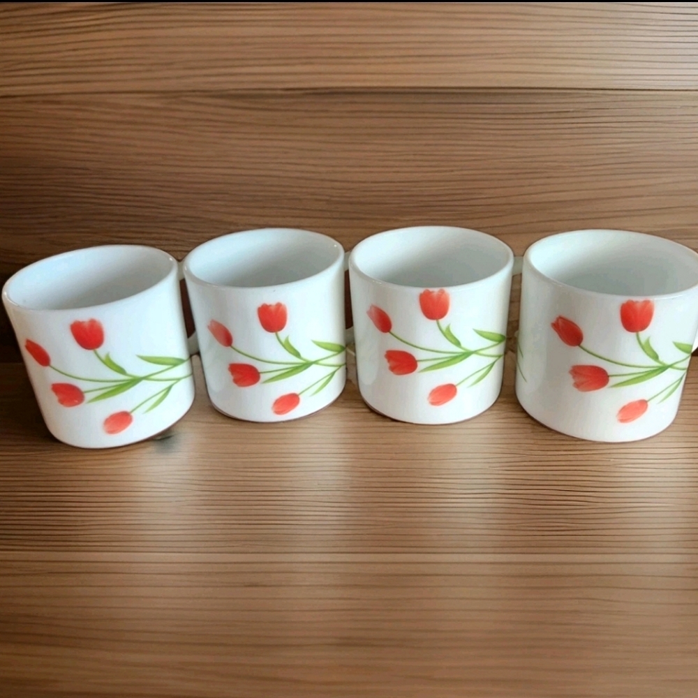 Set of 4 La Opala Eros Tulip Espresso Mugs | Vintage Opal Glass | 2.5"